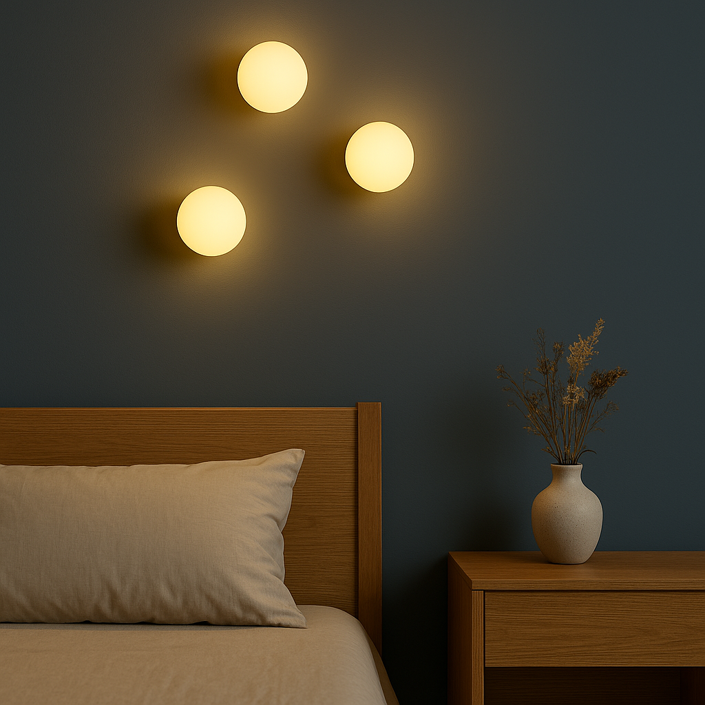 Modern Wall Light | Minimalist Round Globe Sconce with Frosted Glass Shade and Black, White or Chrome Base