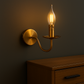 Antique Brass Wall Light | Single Arm Candle-Style Sconce with White Pleated Fabric Shade