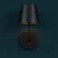 Rechargeable Wall Light | Matte Black Metal Sconce with Long Rod and Tapered Fabric Shade