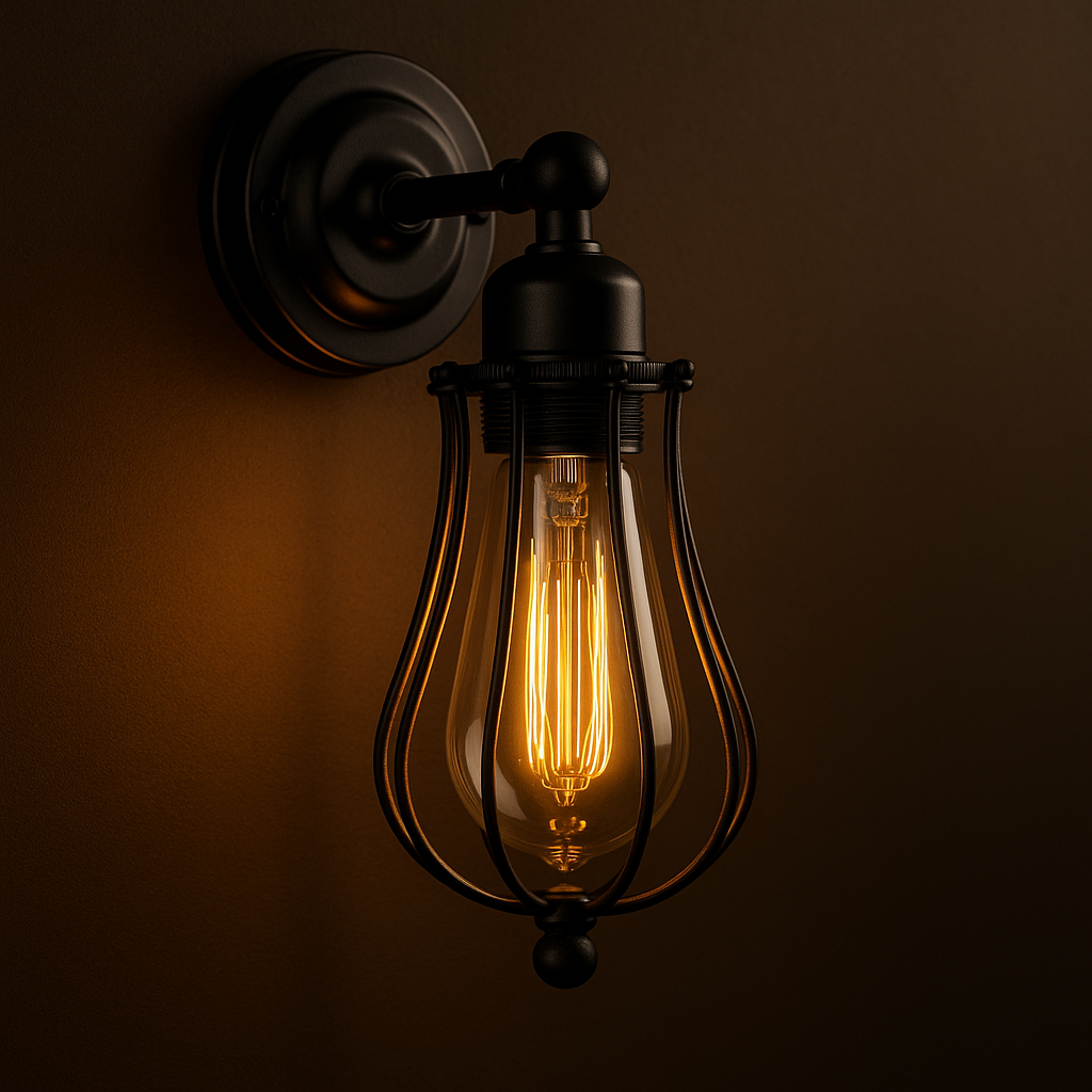 Industrial Wall Light | Vintage Cage Sconce with Adjustable Arm