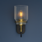 Antique Brass Wall Light | Industrial Ribbed Glass Sconce with Black Backplate