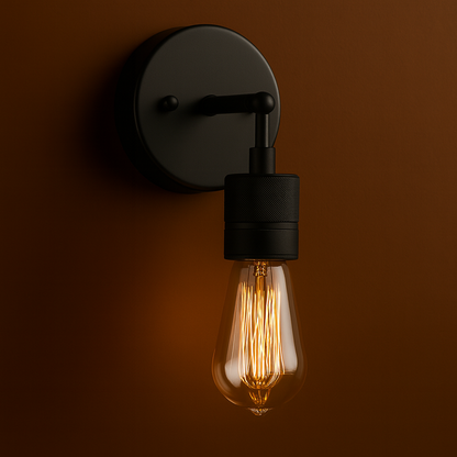 Industrial Wall Light | Minimalist Black Sconce with Exposed Bulb