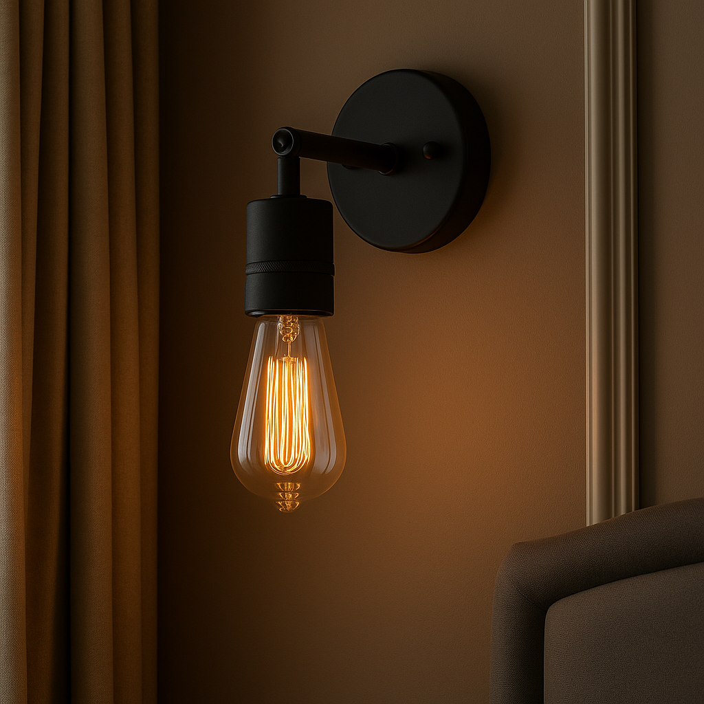 Industrial Wall Light | Minimalist Black Sconce with Exposed Bulb