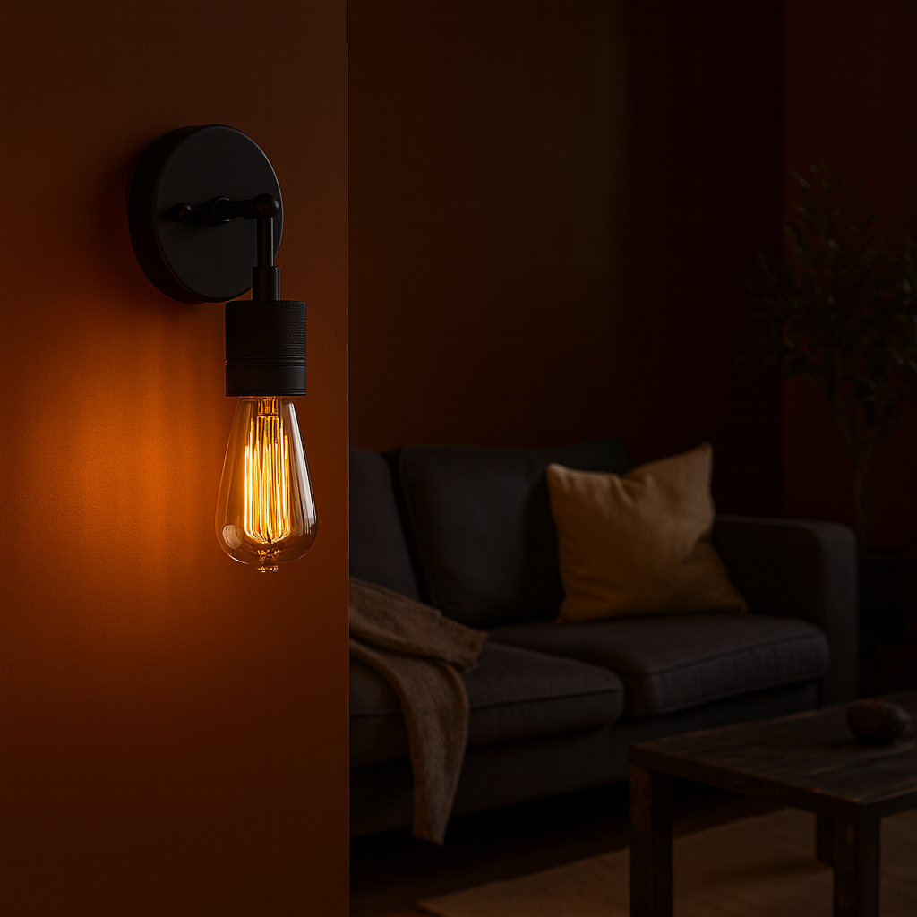 Industrial Wall Light | Minimalist Black Sconce with Exposed Bulb