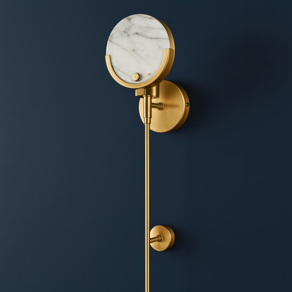 Modern Luxury Wall Light | Brass Sconce with Spanish Marble Moon Disc