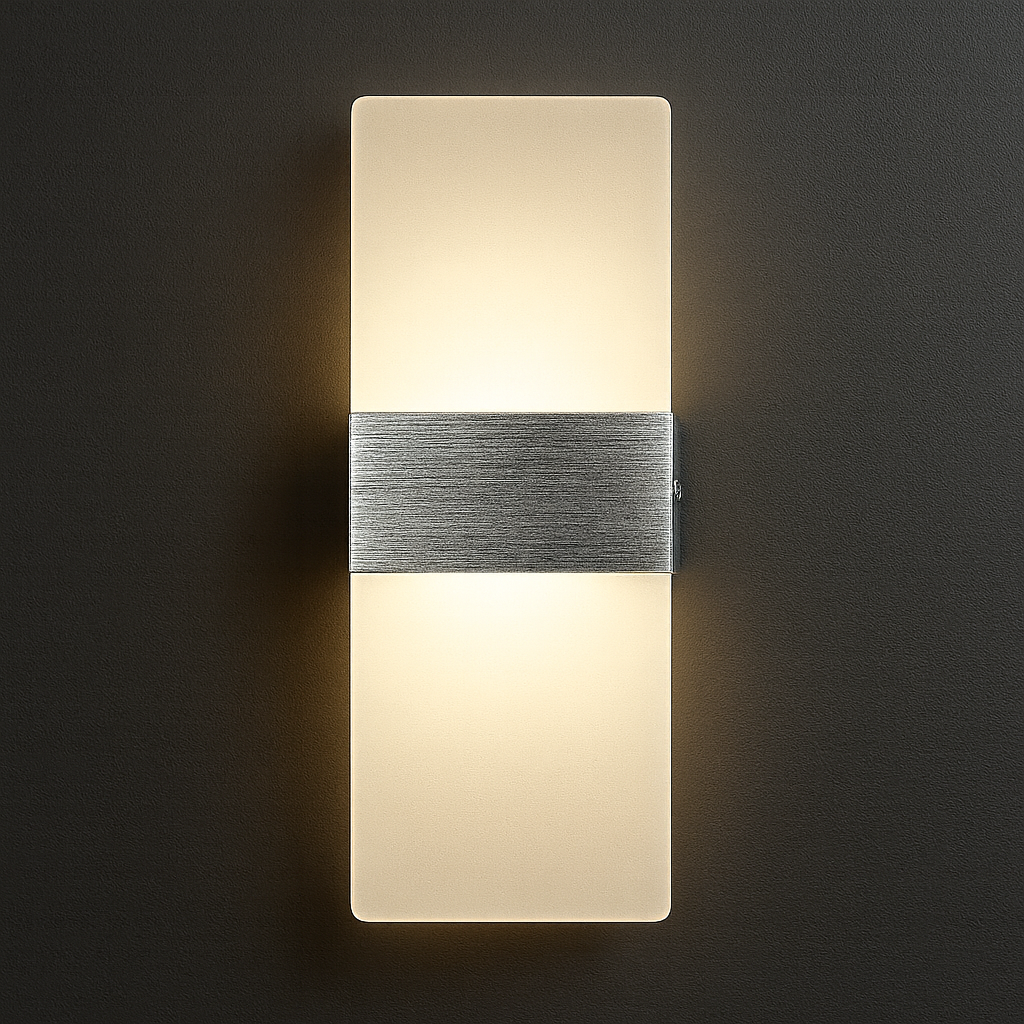 LED Wall Light | Rectangular Frosted Acrylic Shade with Aluminum Center Band