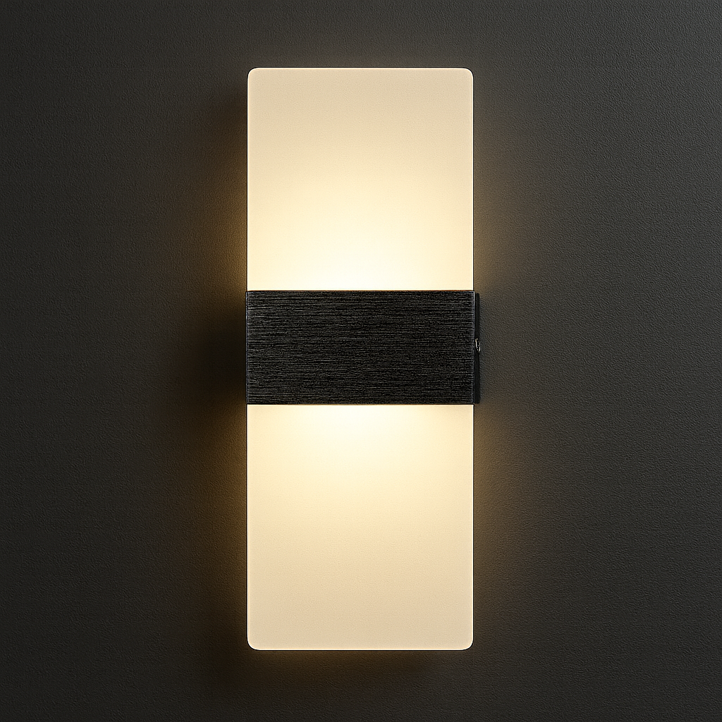 LED Wall Light | Rectangular Frosted Acrylic Shade with Aluminum Center Band