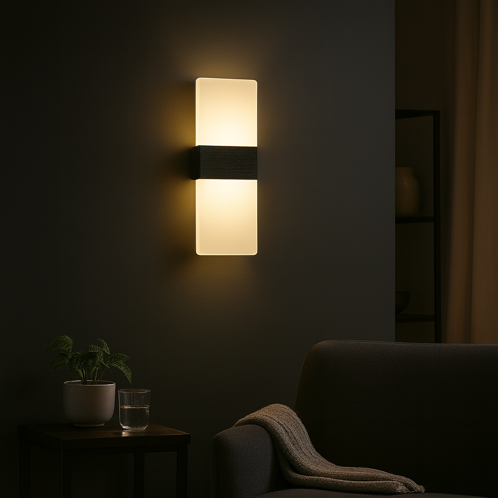 LED Wall Light | Rectangular Frosted Acrylic Shade with Aluminum Center Band