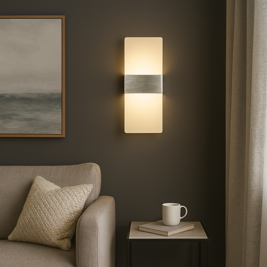 LED Wall Light | Rectangular Frosted Acrylic Shade with Aluminum Center Band