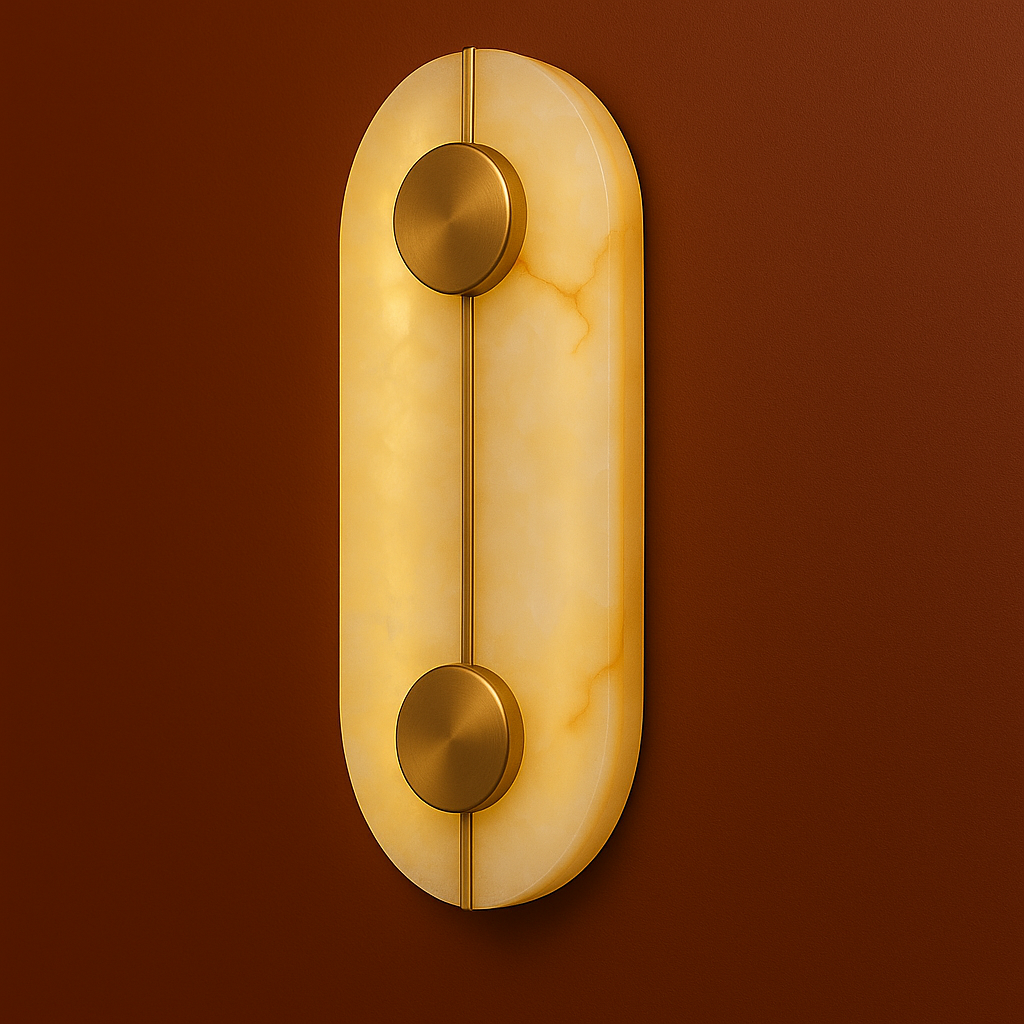 Art Deco Wall Light | Natural Marble Sconce with Antique Brass Finish and Warm LED Glow