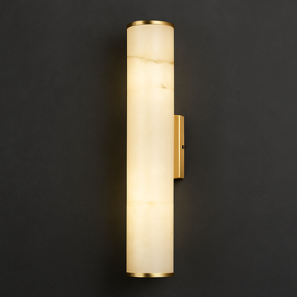 Art Deco Wall Light | Slim Cylindrical Natural Stone Sconce with Brass Finish