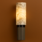 Art Deco Wall Light | Cylindrical Natural Marble Shade with Antique Brass-Finish Ribbed Base