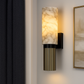 Art Deco Wall Light | Cylindrical Natural Marble Shade with Antique Brass-Finish Ribbed Base
