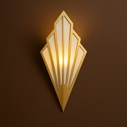 Art Deco Wall Light | Geometric Fan-Shaped Metal Frame with Fabric Shade