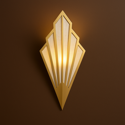 Art Deco Wall Light | Geometric Fan-Shaped Metal Frame with Fabric Shade