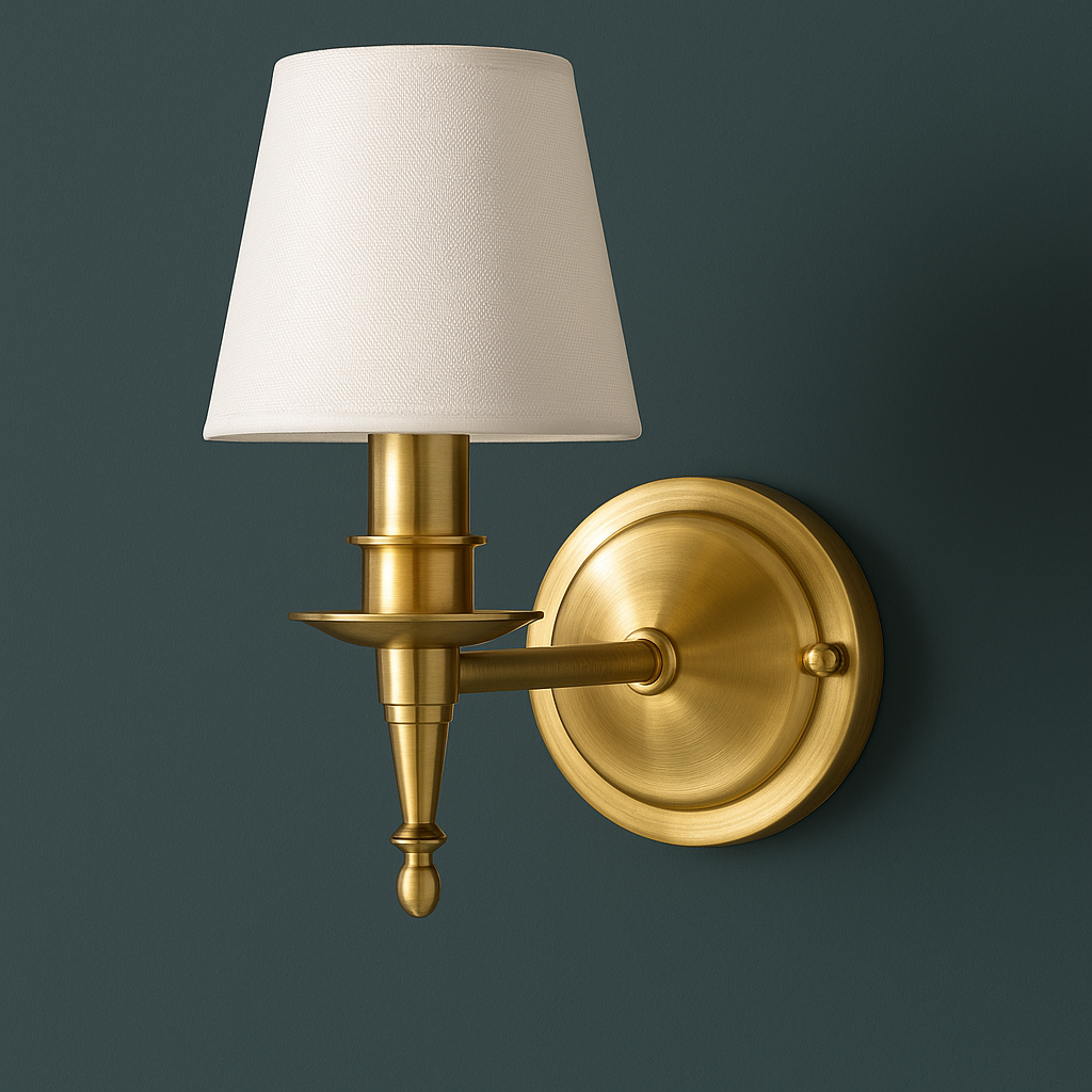 Brass Wall Light | Copper Sconce with White Fabric Shade