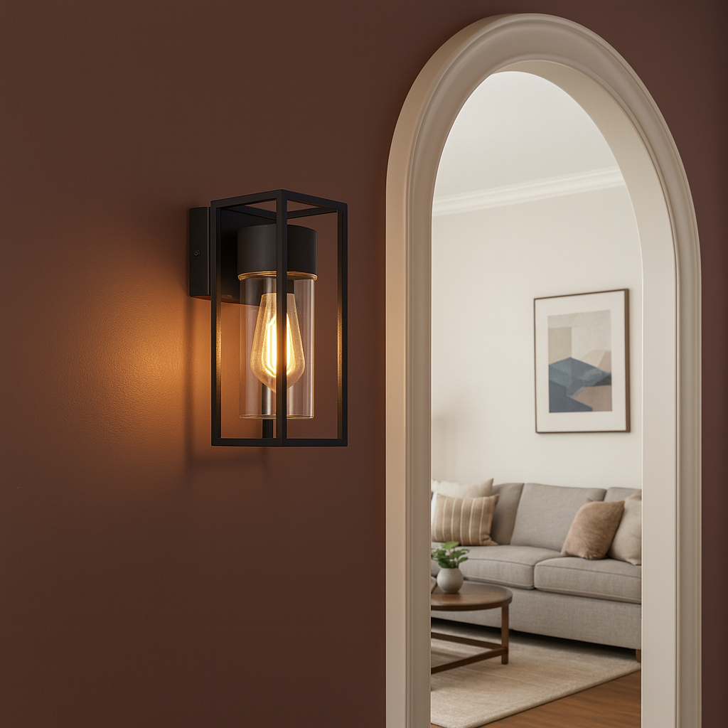 Industrial Wall Light | Black Iron Sconce with Clear Glass Shade