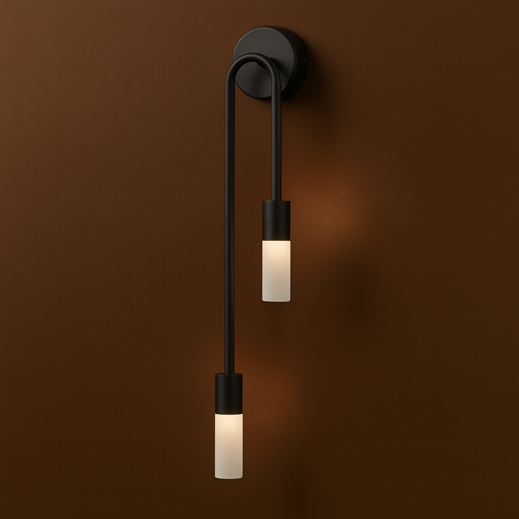 Brass Wall Light | Double G9 Sconce with Frosted Glass and Long Arched Tubes