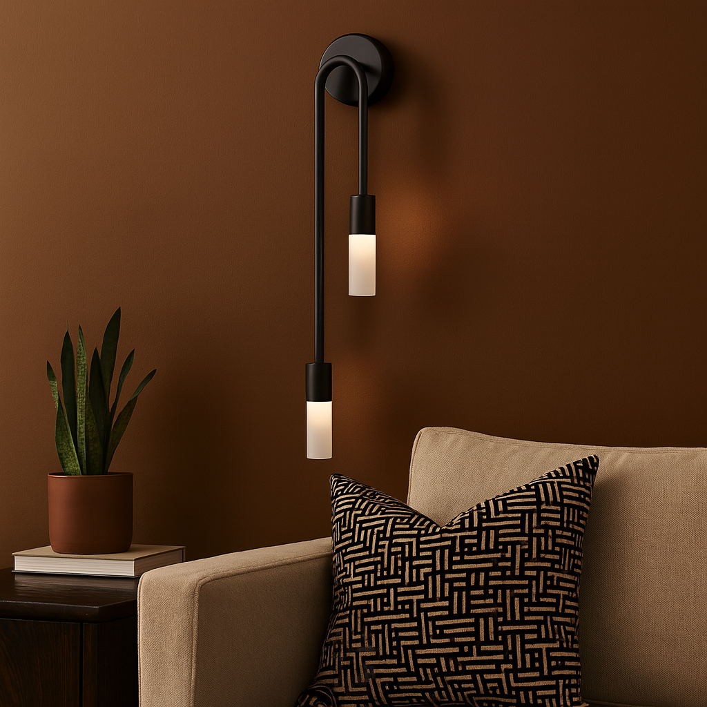 Brass Wall Light | Double G9 Sconce with Frosted Glass and Long Arched Tubes