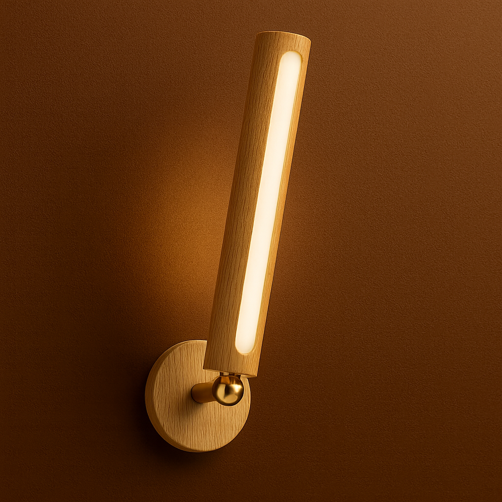 Rechargeable Stick-on Wall Light | Minimalist Wooden Tube Sconce with Touch Switch
