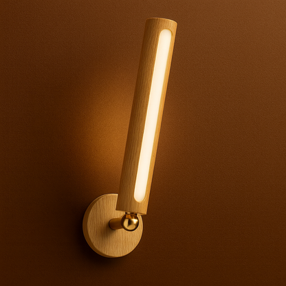 Rechargeable Stick-on Wall Light | Minimalist Wooden Tube Sconce with Touch Switch