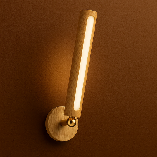 Rechargeable Stick-on Wall Light | Minimalist Wooden Tube Sconce with Touch Switch