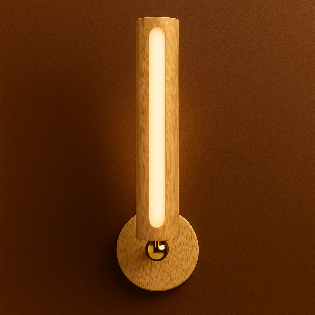 Rechargeable Stick-on Wall Light | Minimalist Wooden Tube Sconce with Touch Switch