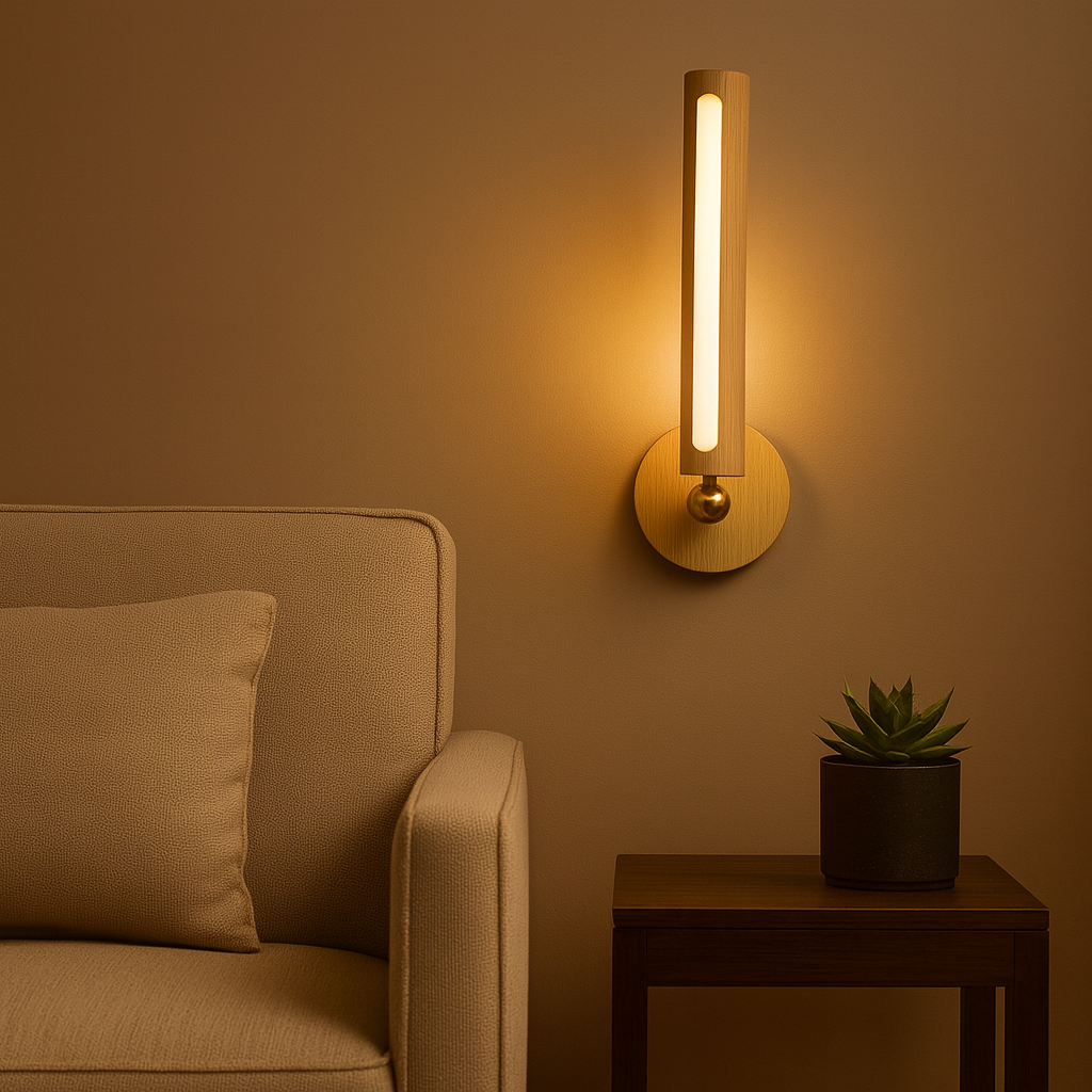 Rechargeable Stick-on Wall Light | Minimalist Wooden Tube Sconce with Touch Switch