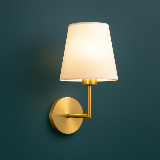 Rechargeable Wall Light | Slim Sconce with Cylindrical Arm and Tapered Fabric Shade