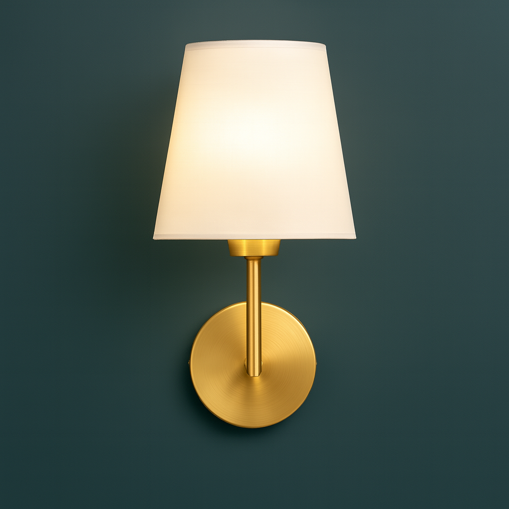 Rechargeable Wall Light | Slim Sconce with Cylindrical Arm and Tapered Fabric Shade