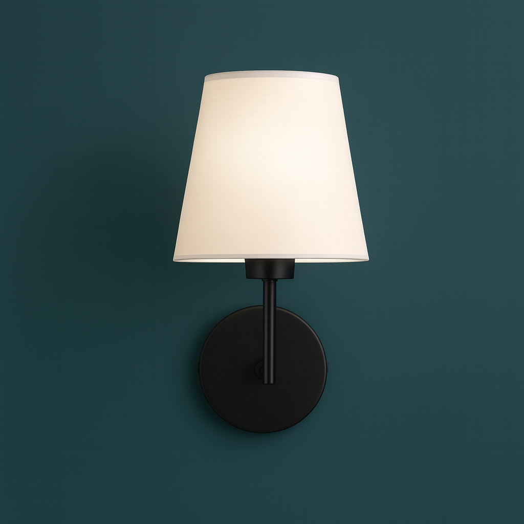 Rechargeable Wall Light | Slim Sconce with Cylindrical Arm and Tapered Fabric Shade