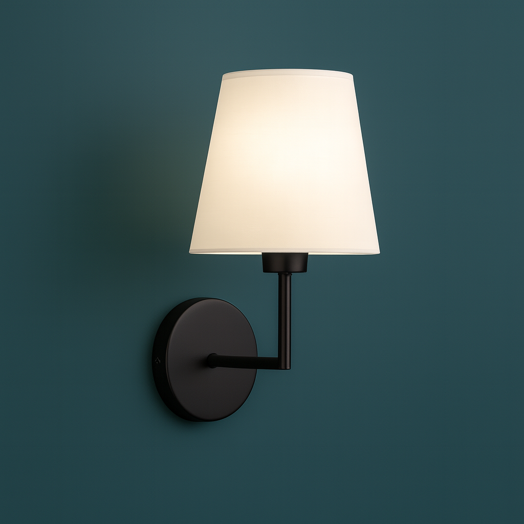 Rechargeable Wall Light | Slim Sconce with Cylindrical Arm and Tapered Fabric Shade