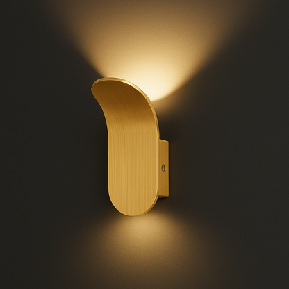 Modern Wall Light | Brushed Brass Curved Leaf-Shaped Sconce