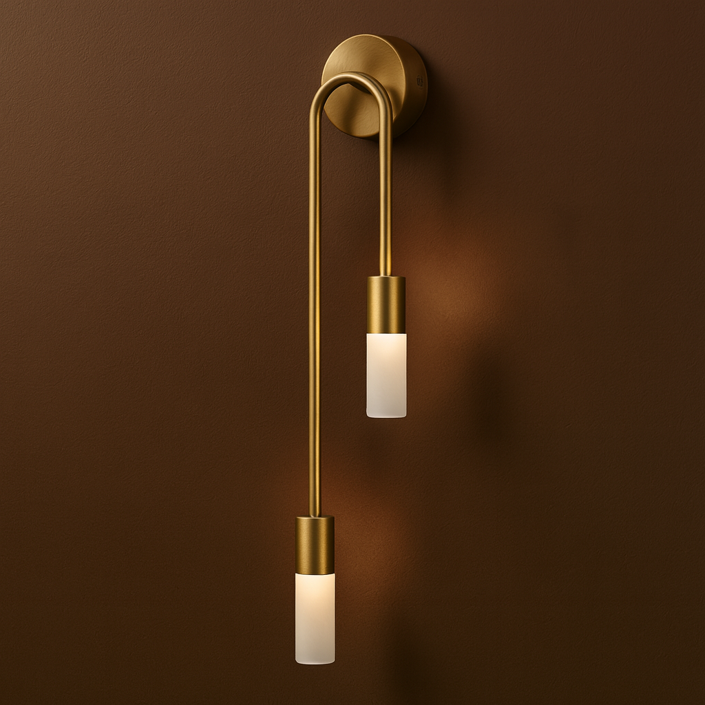 Brass Wall Light | Double G9 Sconce with Frosted Glass and Long Arched Tubes