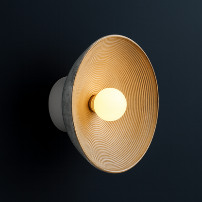 Modern Wall Light | Round Textured Resin Disc Sconce with Central Frosted Glass Globe