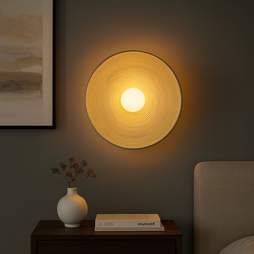 Modern Wall Light | Round Textured Resin Disc Sconce with Central Frosted Glass Globe
