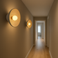 Modern Wall Light | Round Textured Resin Disc Sconce with Central Frosted Glass Globe