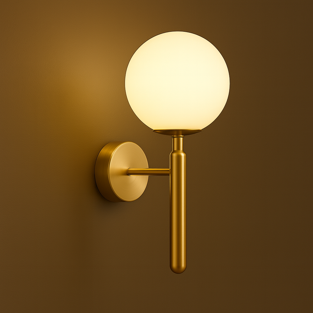 Modern Wall Light | Brass Wall Sconce with Frosted Globe Shade