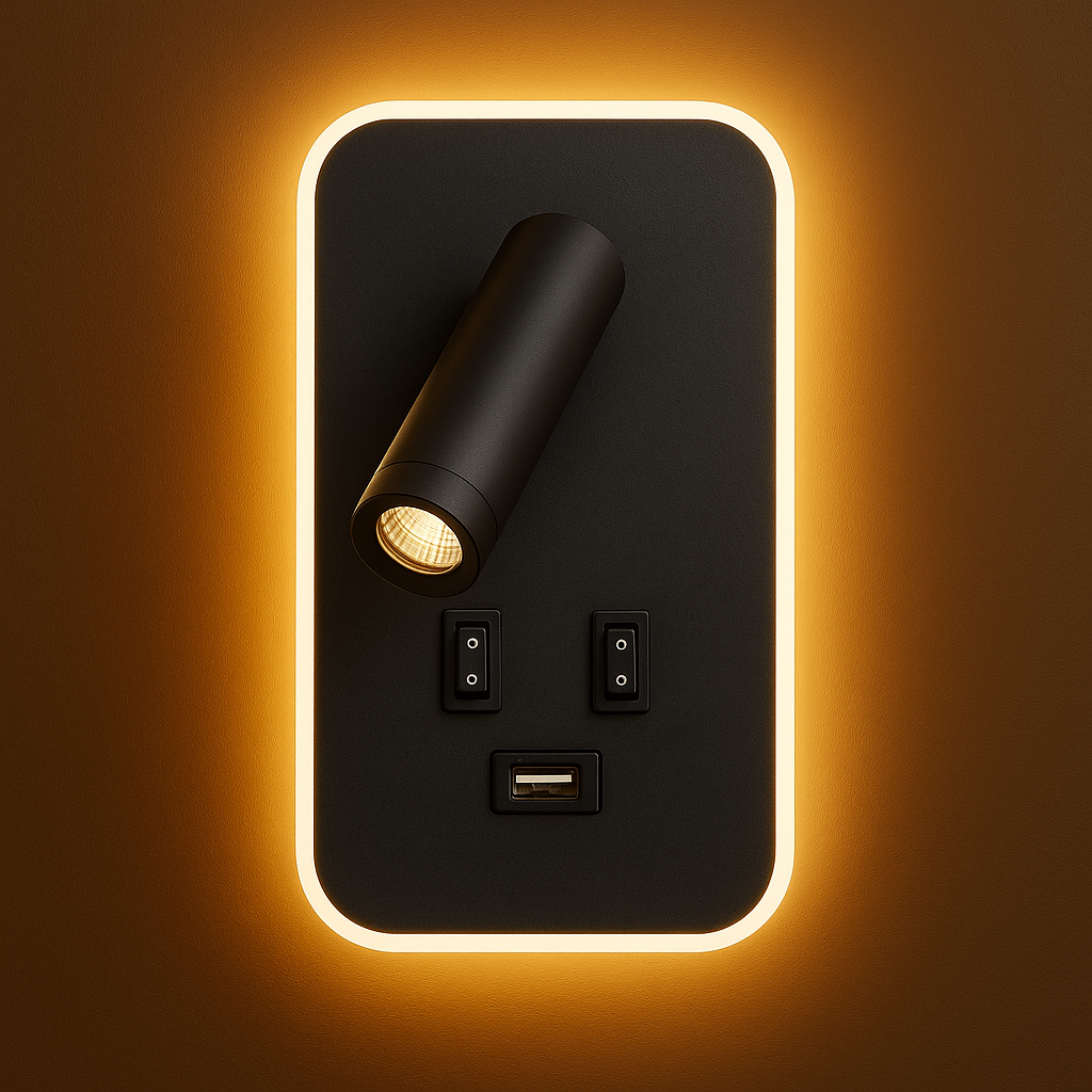 LED Wall Light | Black Reading Sconce with USB & Adjustable Spotlight
