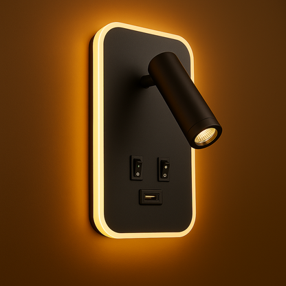 LED Wall Light | Black Reading Sconce with USB & Adjustable Spotlight