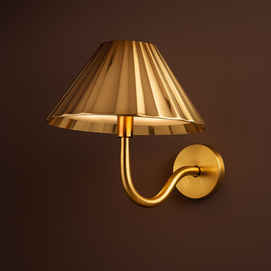 Rechargeable Wall Light | Brass Sconce with Pleated Metallic Shade