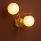 Brass Wall Light | Double Globe Modern Curved Design with Frosted Glass Spheres
