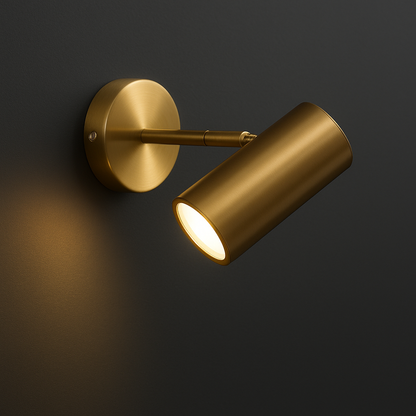 Brass Wall Light | Adjustable Cylinder Spotlight with Round Base