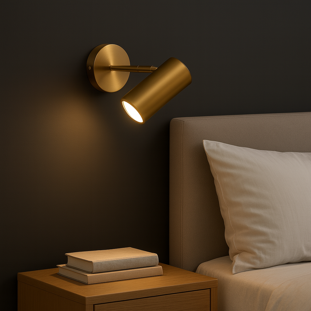 Brass Wall Light | Adjustable Cylinder Spotlight with Round Base