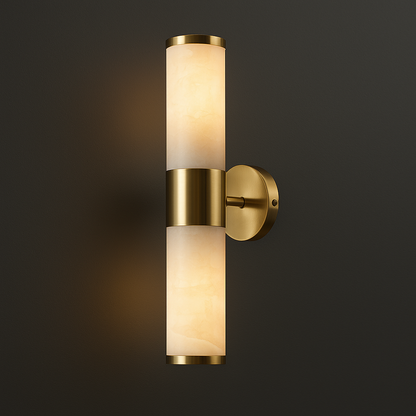 Brass Wall Light | Vertical Cylinder Sconce in Brass & Marble