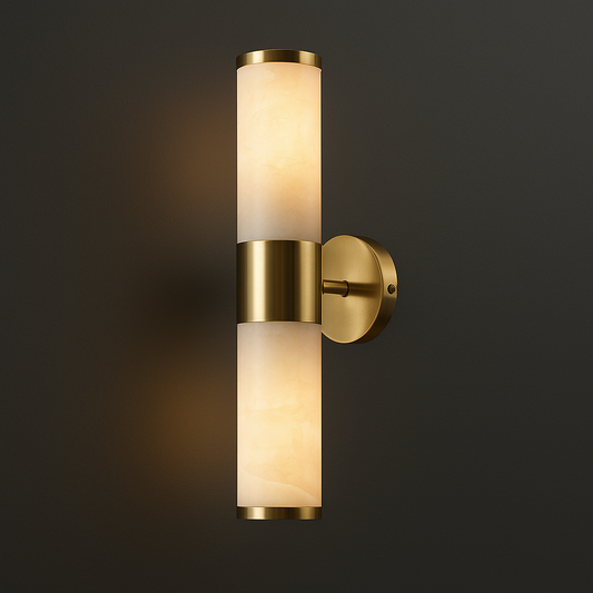 Brass Wall Light | Vertical Cylinder Sconce in Brass & Marble
