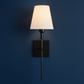 Brass Wall Light | Classic Long-Arm Sconce with Tapered Fabric Shade