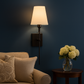 Brass Wall Light | Classic Long-Arm Sconce with Tapered Fabric Shade