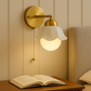Contemporary Wall Light | Brass Base with Ceramic Shade and Pull Chain Switch