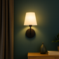 Rechargeable Wall Light | Slim Sconce with Cylindrical Arm and Tapered Fabric Shade
